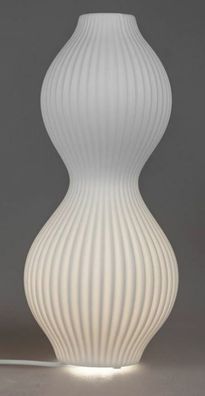 662514 Lampe rund + bauchig 18 x 40cm aus mattem, weißem Porzellan mit Relief
