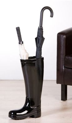 86766 Schirmständer Stiefel aus Keramik schwarz mit Kunststoff-Topf innen