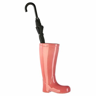 16094 Schirmständer Stiefel aus Keramik rosa mit Kunststoff-Topf innen