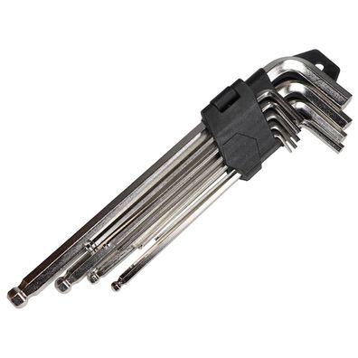 Schlüsselsatz Innensechskant lang mit Kugelkopf 9 teilig Set 1,5mm - 10mm CrV