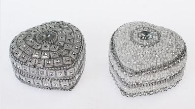 651747 Dosen Paar Herz 7cm mit Perlen silber & weiss aus Metall Hand gefertigt