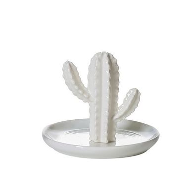 46445 Schmuckschale Mexiko aus Porzellan weiß glasiert mit Kaktus 10cm hoch