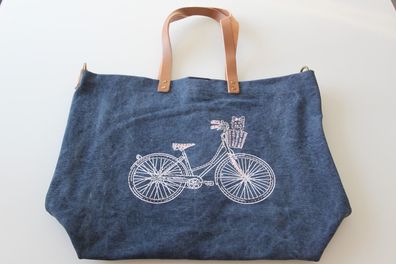 Canvastasche Bicyle mit Strass & Ledergriff Blau vom Hof BA 3074-97 Handtasche