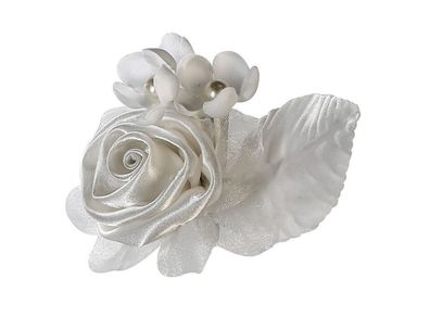 38420 Hochzeitsanstecker White Roses Stoffrose Weiss mit Sicherheitsnadel