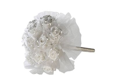 38422 Hochzeitsbouquet White Roses 16 Stoffrosen und Tüll weiß als Strauß