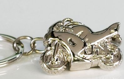 40888 Schlüsselanhänger Motorrad aus Metall · Silber matt / glänzend Länge 9 cm