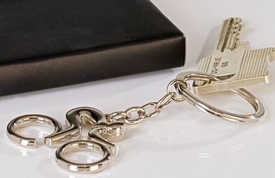 40858 Schlüsselanhänger Biker aus Metall Silber mit Schlüsselring L 9 cm