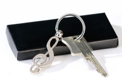 50004 Schlüsselanhänger Notenschlüssel aus Metall Silber mit Schlüsselring L 9cm