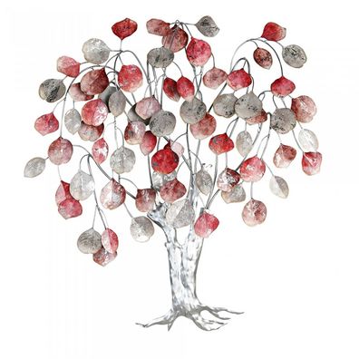 74976 Wandobjekt Baum Love Tree Metall rot grau silberfarben mit Blattobjekten