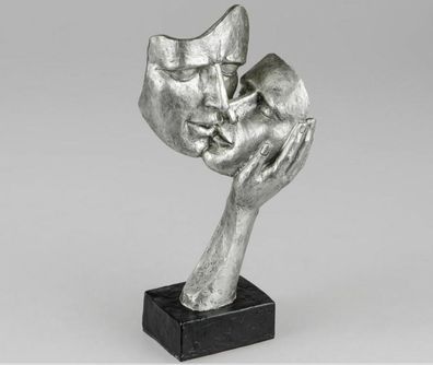 720672 Skulptur Objekt Masken 30cm schwarz Silber auf Sockel aus Kunststein