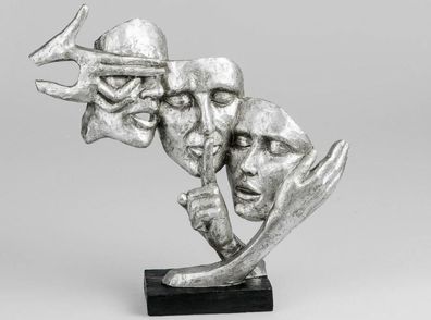 720900 Skulptur Deko Objekt Maske 37cm schwarz Silber auf Sockel aus Kunststein