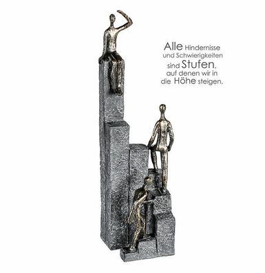 79902 Skulptur Climbing Poly Figuren bronzefarben auf Stufen-Basis in Steinoptik