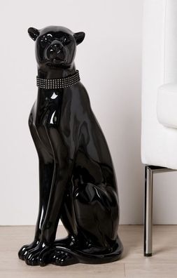 59456 Panther aus Poly schwarz sitzend mit "Diamanten" Halsband H 60 cm