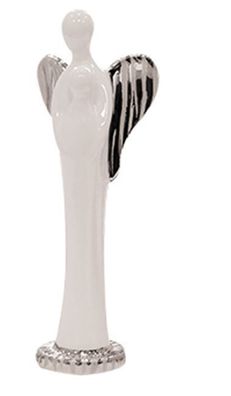 46267 Engel Guardian Keramik weiß Silber matt glasiert Flügel in Herzform 17cm