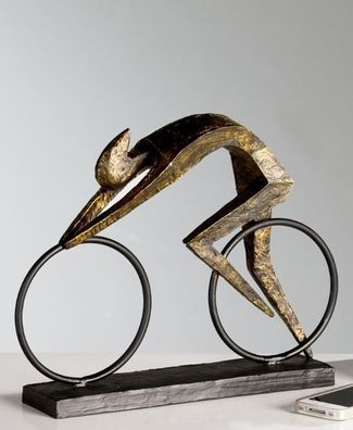 59593 Skulptur Racer aus Poly Bronzeoptik auf schwarzer Metallbasis