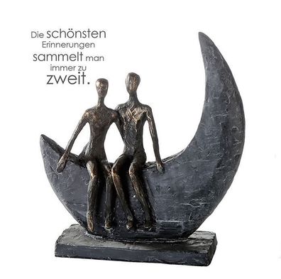 79616 Skulptur Moon Poly bronzefarbene Figur Basis Dunkelgrau Höhe 23,5cm