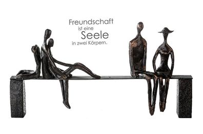 59772 Skulptur Leisure Poly Metall schwarze Bank mit bronzefarbenen Figuren