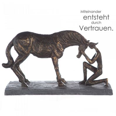 89165 Skulptur Comprehension Poly bronzefarben Pferd mit Reiterin (Gr. Mittel)