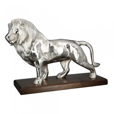 43338 Skulptur Löwe Lion Aluminium vernickelt silberfarben Antikfinish auf Basis