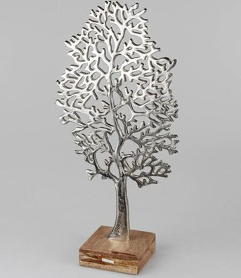 529053 Lebens-Baum 31x62cm aus Aluminium und massivem Mangoholz-Sockel (Gr. Groß)