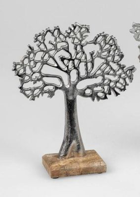 529961 Lebens-Baum 23x27cm aus Aluminium und massivem Mangoholz-Sockel (Gr. Klein)