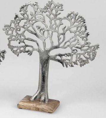 529978 Lebens-Baum 30x34cm aus Aluminium und massivem Mangoholz-Sockel (Gr. Mittel)