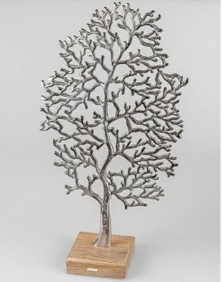 529060 Lebens-Baum 41x78cm aus Aluminium und massivem Mangoholz-Sockel (Gr. Groß)