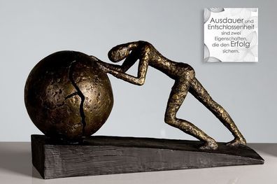 59598 Skulptur Heavy Ball aus Poly Bronzeoptik auf schwarzer Base Höhe 21,5cm