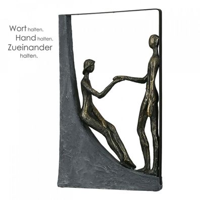 89268 Skulptur Holding Hands Poly bronzefarbenes Pärchen graue Basis Büste