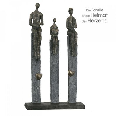 89273 Skulptur Fishing Poly 3 bronzefarbene Figuren angelnd mit 3 Herzen