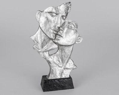 720207 Skulptur Büste Paar Objekt Maske 25x40cm Silber auf Sockel a Kunststein