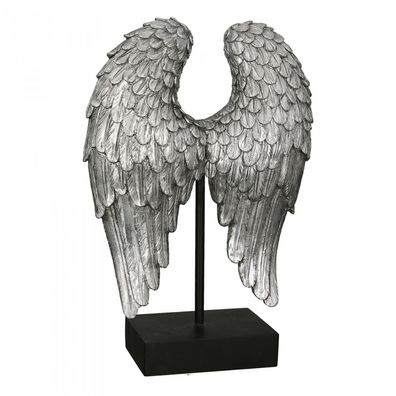 89287 Skulptur Wing Poly Silber Antikfinish mit Glitter auf schwarzer Basis