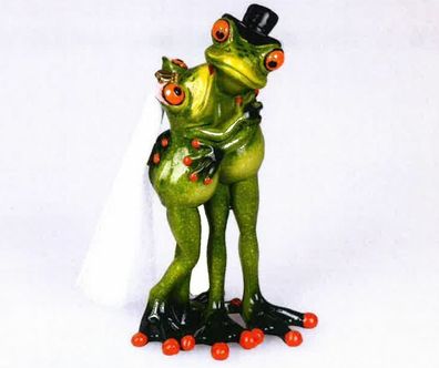 717047 Frosch Brautpaar hellgrün 13cm aus Kunststein mit witzigen Details