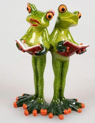 717368 Froschpaar als Sänger 11x16cm aus Kunststein mit glänzender Oberfläche