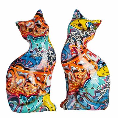 37539 Katzen Paar Street Art sitzend mehrfarbig Graffiti-Design Katze bunt