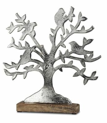 510044 Lebens-Baum 33x30cm aus Aluminium und massivem Mangoholz-Sockel (Gr. Mittel)