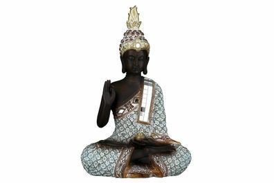 37508 Skulptur sitzender Buddha Rangun grau/ braun gewischt Höhe 17cm