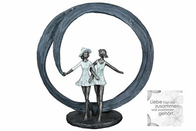 89382 Skulptur More than friends Poly 2 Frauen in Grau Silber in grauem Kreis