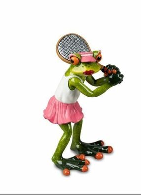 717412 b Frosch Frau Tennis hellgrün 14cm aus Kunststein & witzige Details