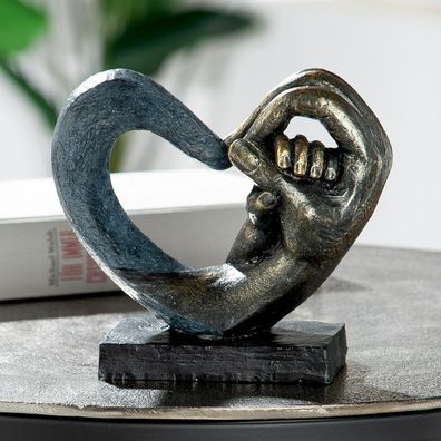 37155 Skulptur "Hands of Love" antik bronzefarben/ grau, Base schwarz 2 Hände