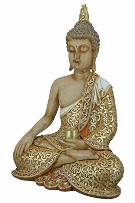 37364 Buddha Mangala braun mit goldfarbenen Applikationen Skulptur Buddha (Gr. Groß)