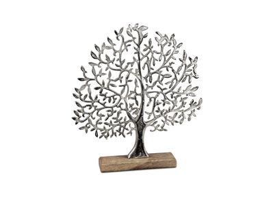 509062 Lebens-Baum 33cm aus Aluminium und massivem Mangoholz-Sockel (Gr. Mittel)