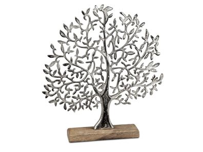 509079 Lebens-Baum 40cm aus Aluminium und massivem Mangoholz-Sockel (Gr. Mittel)