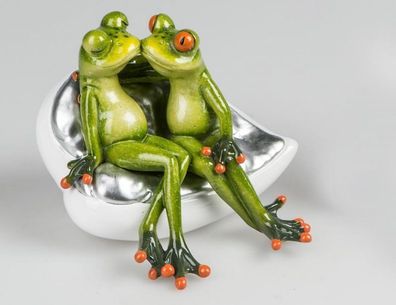 717689 Frosch Paar auf Sofa hellgrün 13cm aus Kunststein mit witzigen Details