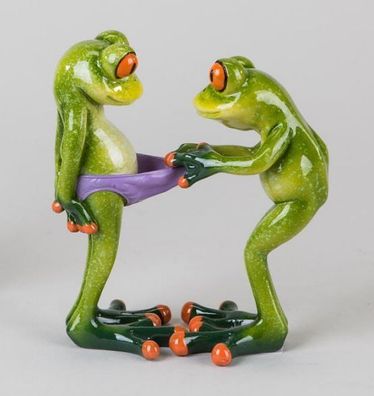 717719 Frosch Paar Lustig hellgrün 14cm aus Kunststein mit witzigen Details