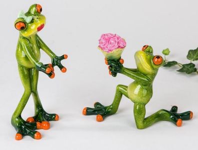 717849 Frosch Figur Set hellgrün 16cm aus Kunststein mit witzigen Details