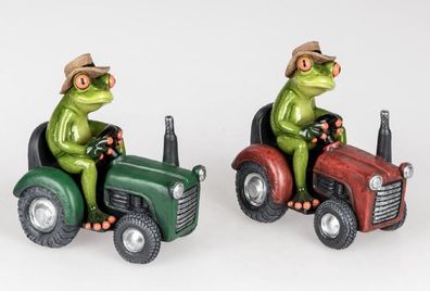 717788 Frosch Traktor hellgrün 16cm aus Kunststein witzige Details Stückpreis