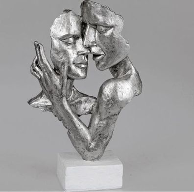 729255 Skulptur Büste Paar auf Sockel weiß Silber aus Kunststein 19x32cm (Gr. Mittel)