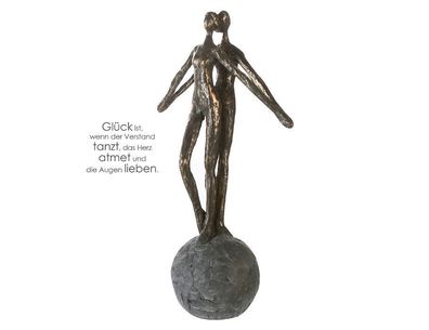 79796 Skulptur Encourage Poly bronzefarbenes Pärchen auf grauer Kugel Basis