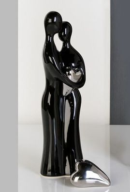 86652 Skulptur Figur Paar aus Keramik Schwarz / Silber Höhe 39cm (Gr. 39cm)
